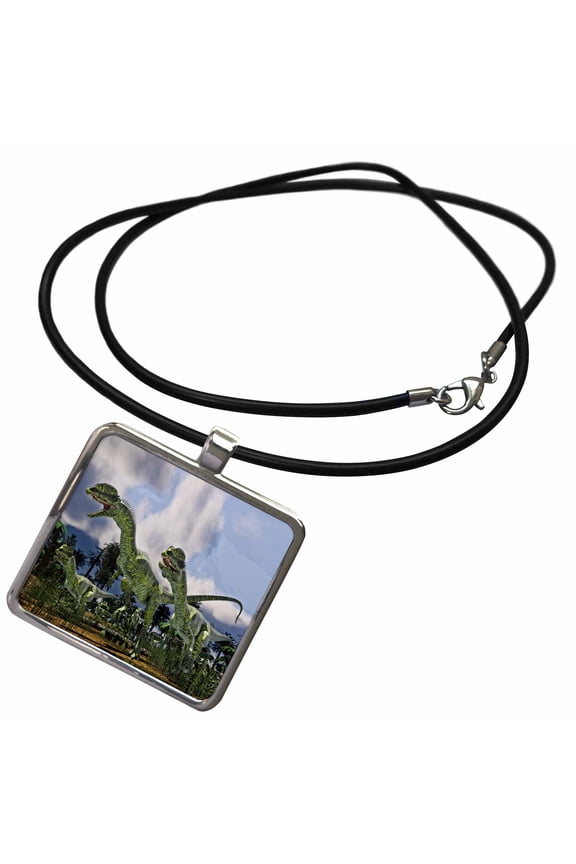 , Dilophosaurus Dinosaurs Run , Necklace With Rectangle Pendant