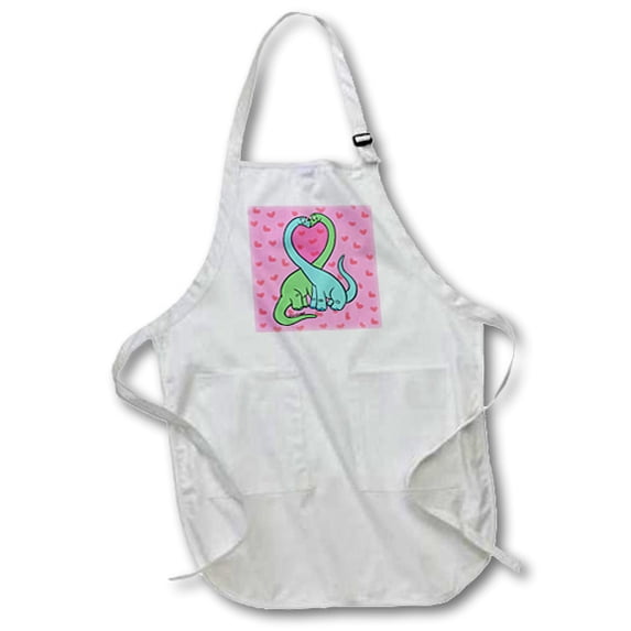 3dRose, Dino Valentine, BLACK Full Length Apron with Pockets 22w x 30l