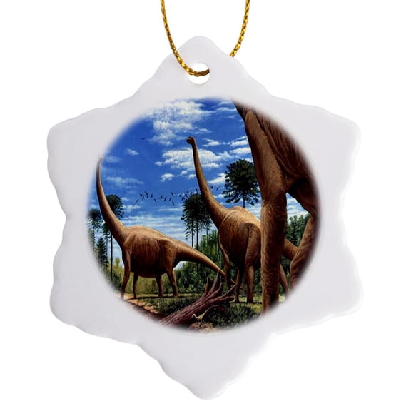3drose, Dinosaur Brachiosaurus, 3 inch Snowflake Porcelain Ornament