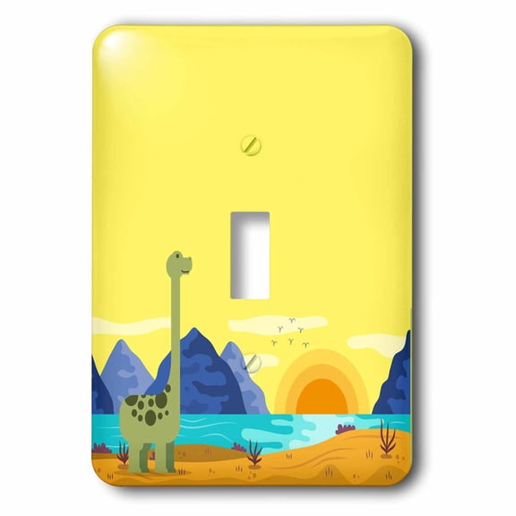 3dRose, Dinosaur Cartoon with Yellow Sky and Lake, single toggle switch