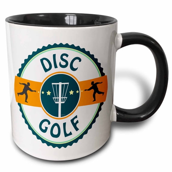 3drose, Disc Golf - Silhouette of Putters Throwing at a Disc Golf Basket, 15oz Two-tone Black Mug