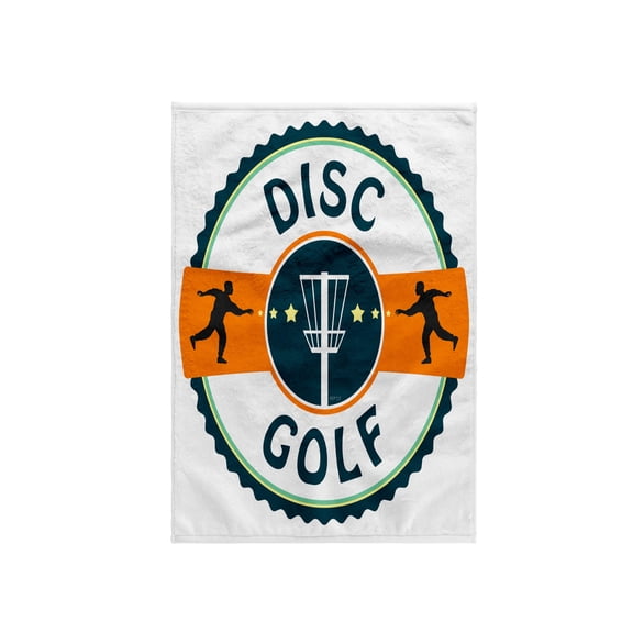 3dRose, Disc Golf - silhouette of putters throwing at a disc golf basket, 15x22 Hand Towel