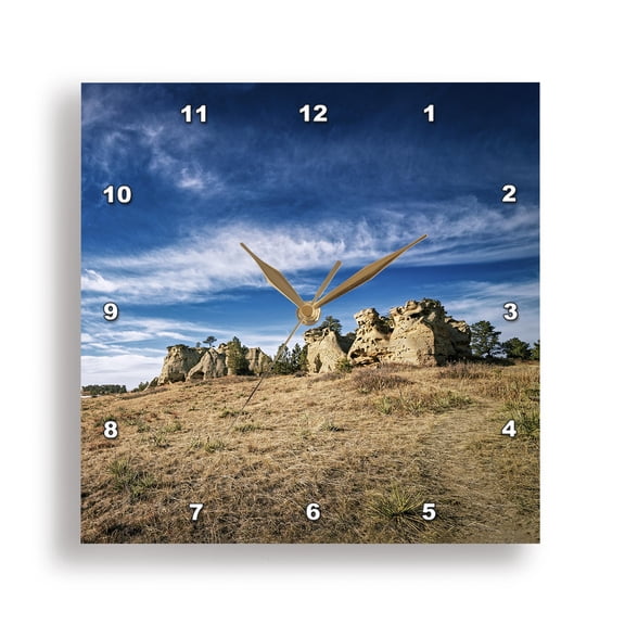 3dRose, Distant Rock Formations in Medicine Rocks State Park, 15x15 Wall Clock
