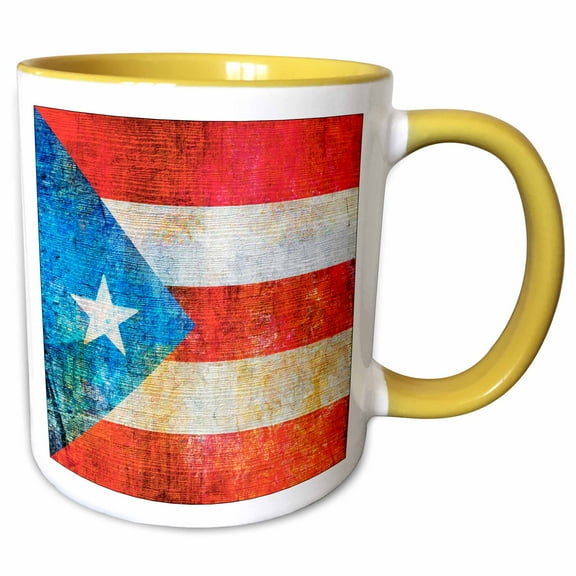 3drose, Distressed Style Grunge Flag of Puerto Rico, 11oz Two-tone Yellow Mug