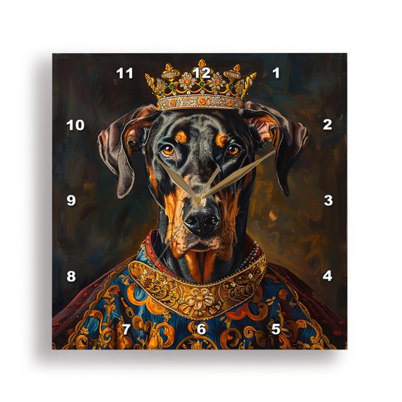 3drose, Dobermann Royal Portrait Canine Majesty, 15x15 Wall Clock