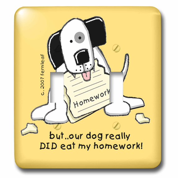 3dRose, Dog Ate Homework, Cartoon Dogs, Dogs, Dog, Funny Dogs, Puppies. Pets, Funny Pets, double toggle switch