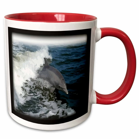 3drose, Dolphin Leaping, 11oz Two-tone Red Mug