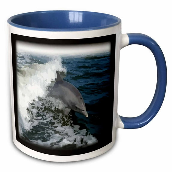 3drose, Dolphin Leaping, 15oz Two-tone Blue Mug