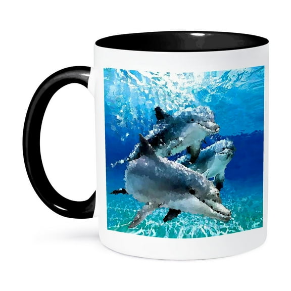 3dRose, Dolphins, 11oz Two-Tone Black Mug