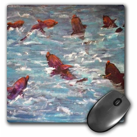 3dRose, Dolphins Club Meeting, seven dolphins swim in the blue sea, MousePad
