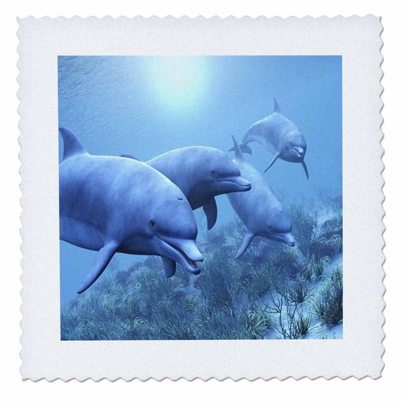 3dRose, Dolphins Play Underwater, 6x6 inch quilt square