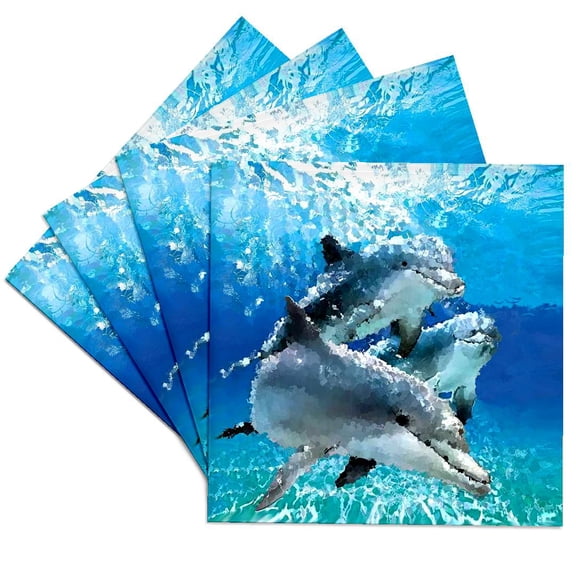 3drose, Dolphins, Set of 4 Ceramic Tile Coasters