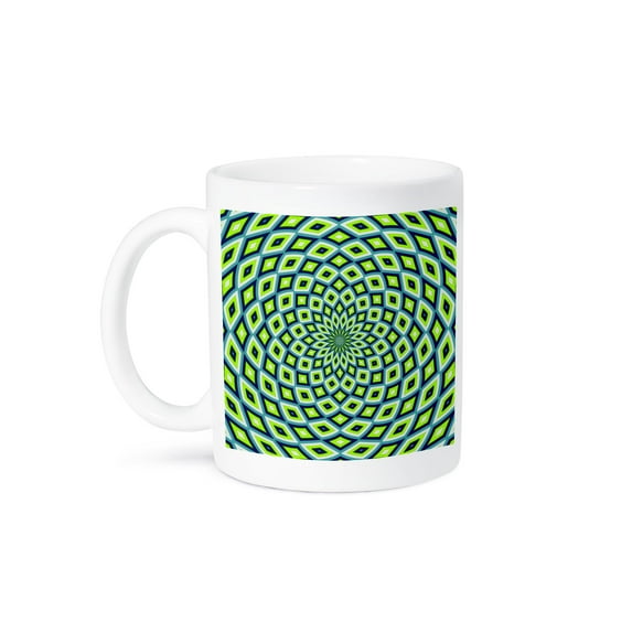 3dRose, Dome Effect Mandala Pattern Blue, Lime, Navy Blue, 11oz Mug
