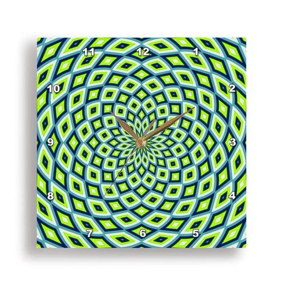 3dRose, Dome Effect Mandala Pattern Blue, Lime, Navy Blue, 15x15 Wall Clock