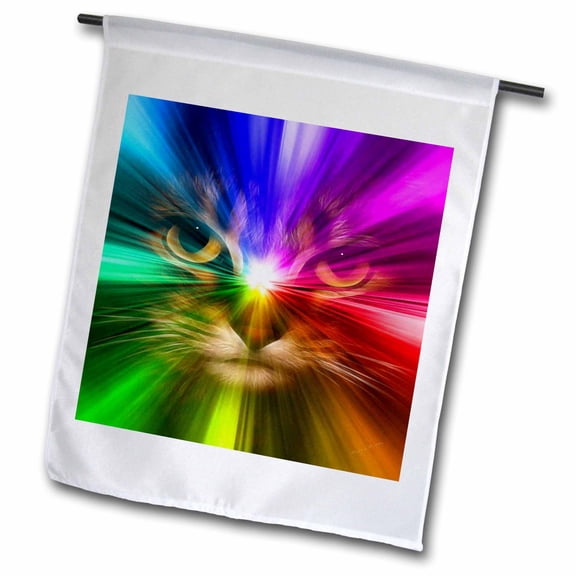 3dRose, Domestic Cat Surrounded With A Rainbow Of Colors, 12 x 18 inch Garden Flag