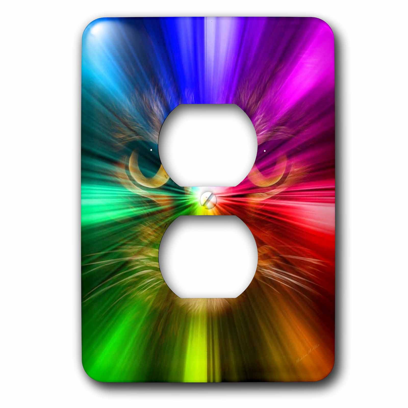3dRose, Domestic Cat Surrounded With A Rainbow Of Colors, 2 plug outlet cover