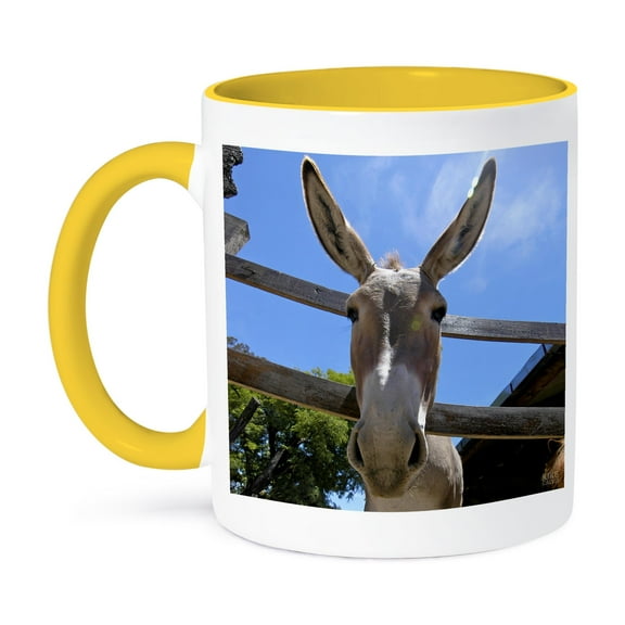 3dRose, Donkey in a farm 2, 11oz Two-Tone Yellow Mug