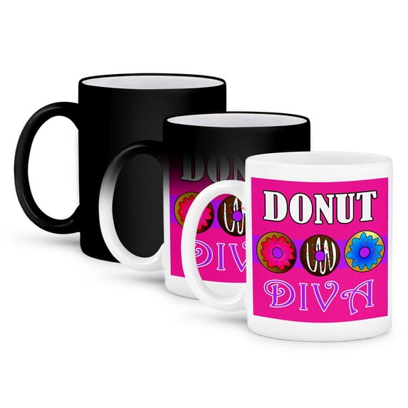 3dRose, Donut Diva - Kawaii Sweets - Pink, 11oz Magic Transforming Mug