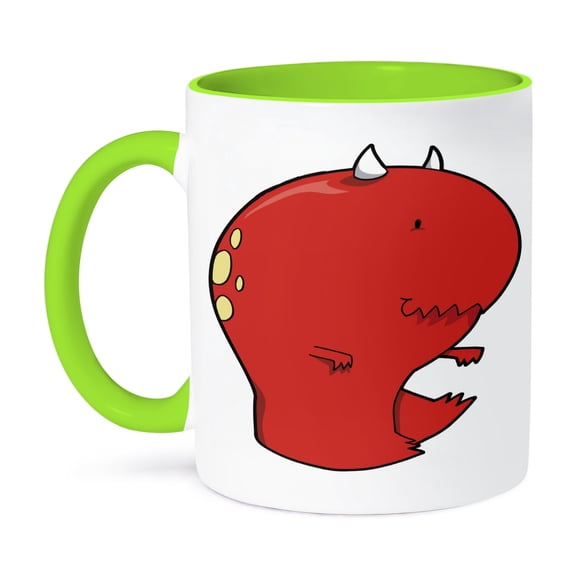 3dRose, Dooni Designs Silly Red Devil Cartoon Monster Character, 11oz Two-Tone Green Mug