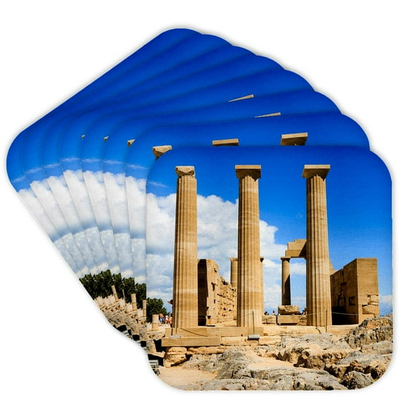 3drose, Doric Temple of Athena, Lindos, Rhodes. Greece., Set of 8 Coasters - Soft