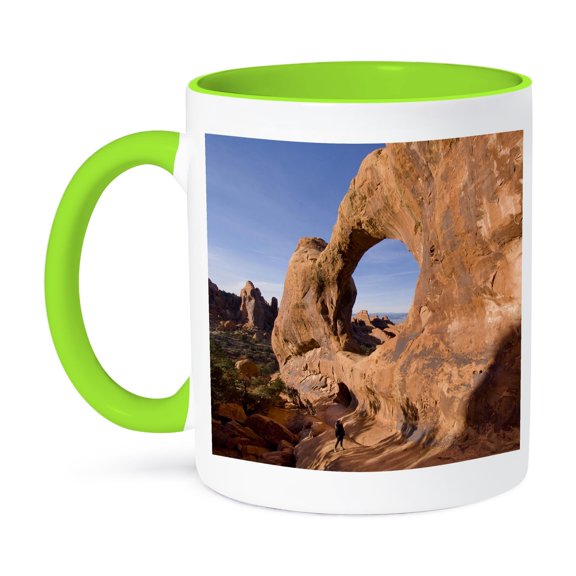 3dRose, Double O Arch, Devils Garden, Arches NP, Moab, Utah - US45 HGA0192 - Howie Garber, 11oz Two-Tone Green Mug