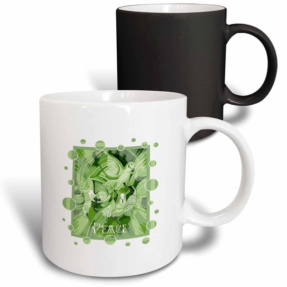 3drose, Dove with Celtic Peace Text in Green Tones, 11oz Magic Transforming Mug