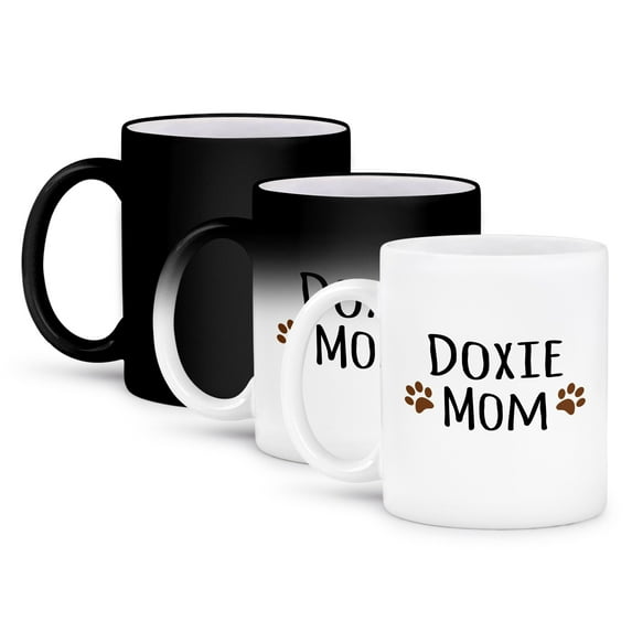 3dRose, Doxie Dog Mom - Dachshund - Doggie by breed - brown muddy paw prints - doggy lover pet owner mama, 11oz Magic Transforming Mug