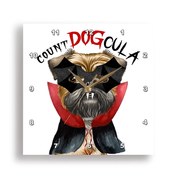 3dRose, Dracula or is a Brussels Griffon dog in a Halloween costume., 10x10 Wall Clock