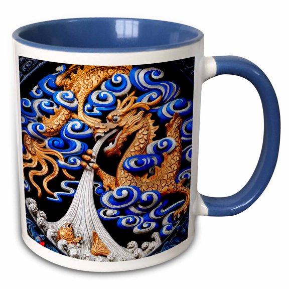 3drose, Dragon Metal Sculpture, Jade Buddha Temple Jufo Si, Shanghai, China, 11oz Two-tone Blue Mug