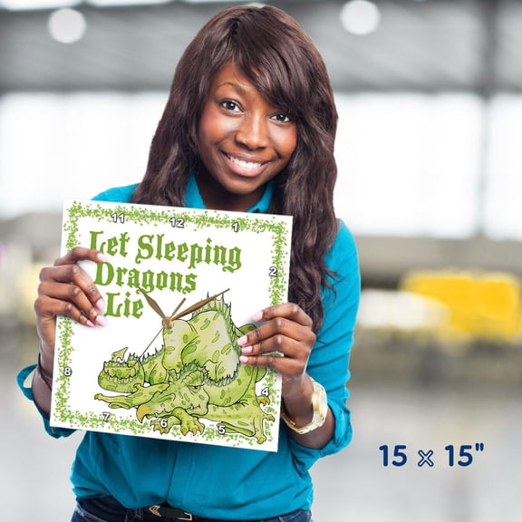 3dRose, Dragon with Let Sleeping Dragons Lie, 15x15 Wall Clock