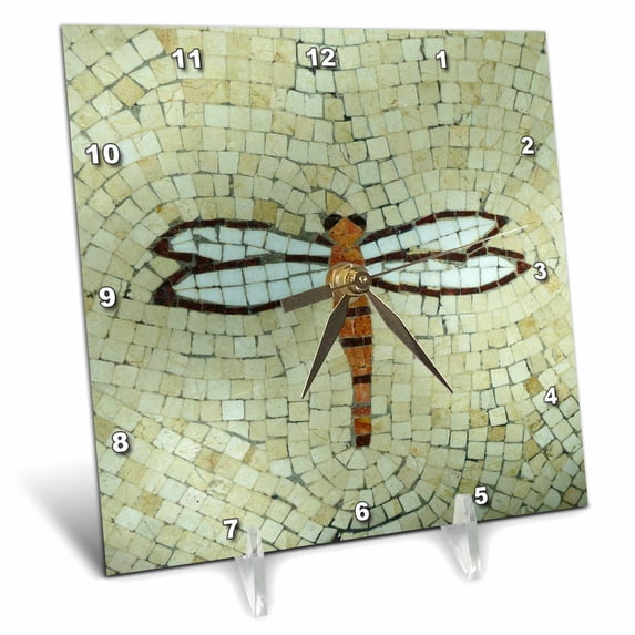 3dRose, Dragonfly On Beige, 6x6 Desk Clock