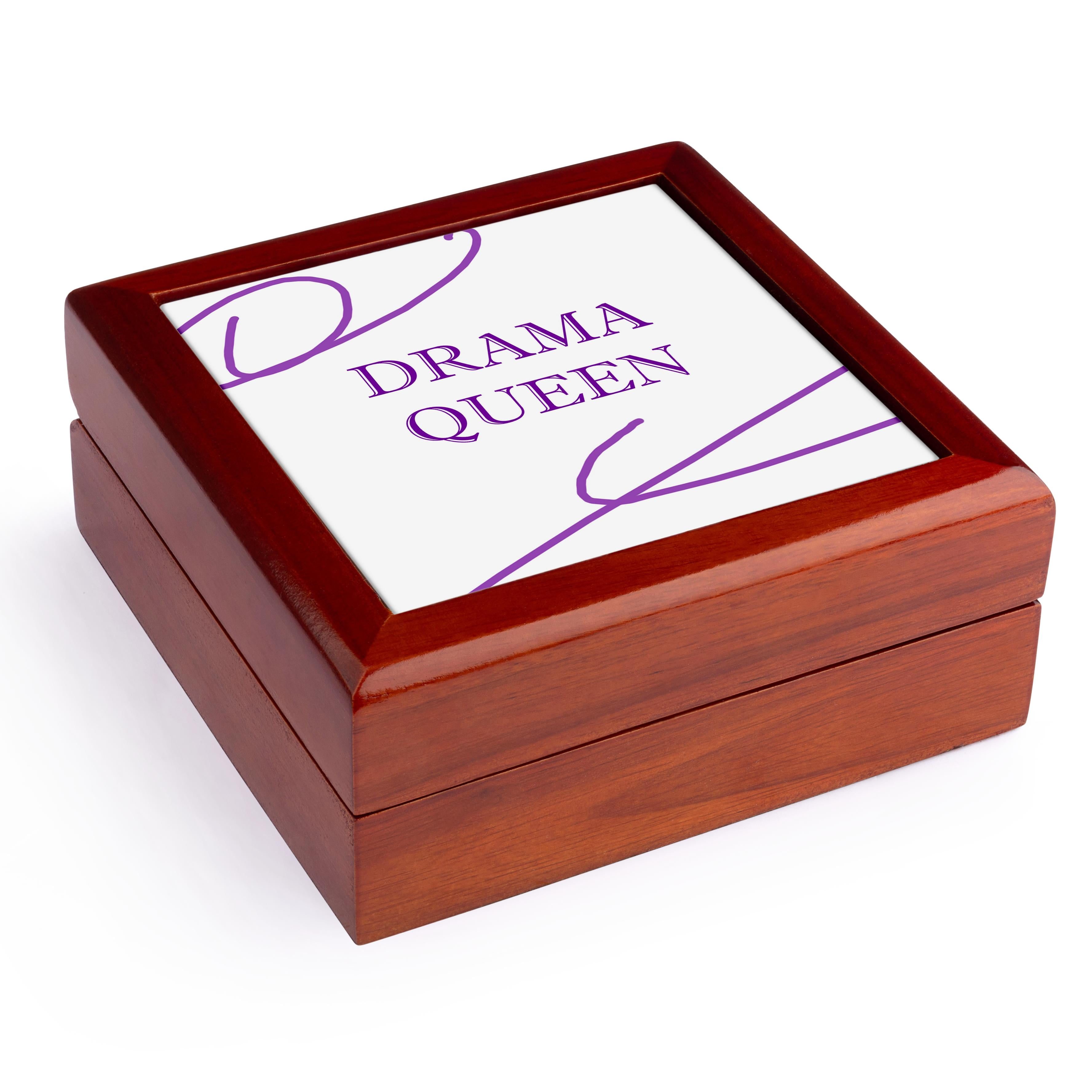 3dRose, Drama Queen, Jewelry Box 5.5x5.5 inch with 4 inch tile