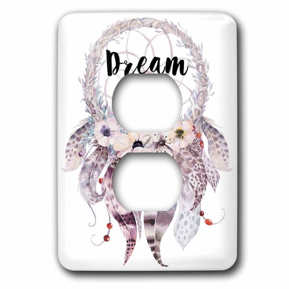 3dRose, Dream Big In A Watercolor Feathered Dream Catcher, 2 plug outlet cover