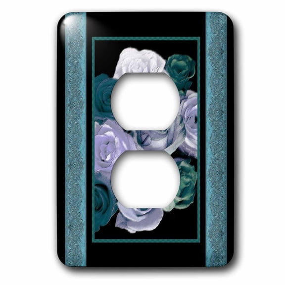 3dRose, Dreamy hues of teal and turquoise roses with ocean blue damask ribbon trim, 2 plug outlet cover