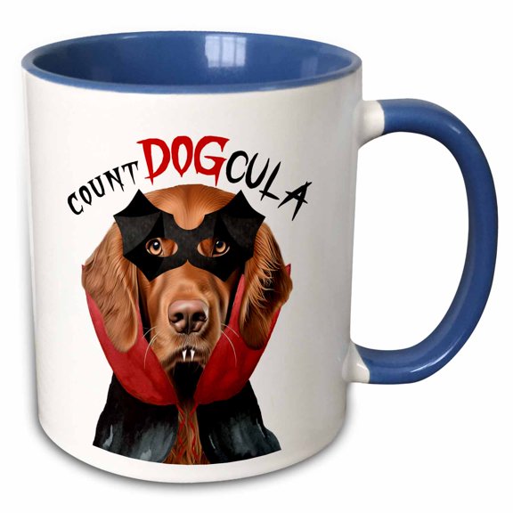 3drose, Dressed Like a Vampire This Irish Setter Is Ready for Trick or Treating., 11oz Two-tone Blue Mug