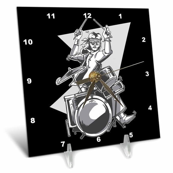 3dRose, Drummer Music Musically with Male Person , 6x6 Desk Clock
