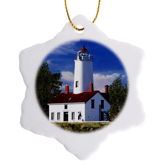 3drose, Dungeness Lighthouse, 3 inch Snowflake Porcelain Ornament