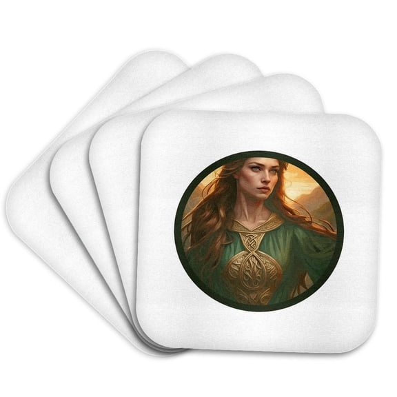 3drose, Dwynwen the Patron Saint of Lovers Cut Out, Set of 4 Coasters - Soft