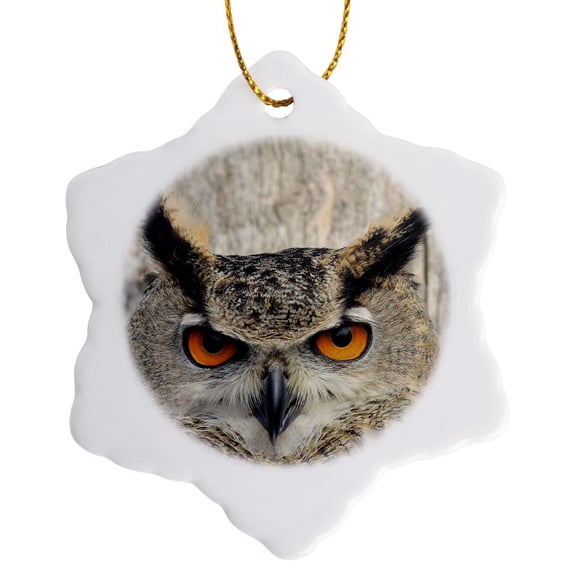 3drose, Eagle Owl, Bubo Bubo, 3 inch Snowflake Porcelain Ornament