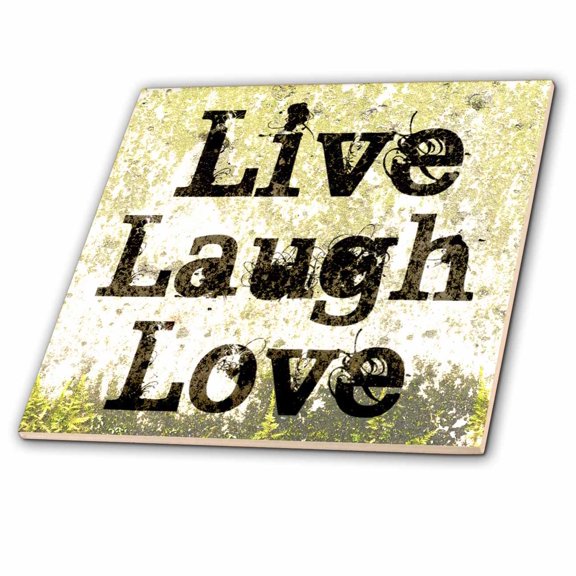 3dRose, Earth Yellow Live Laugh Love Inspiration, 6 Inch Ceramic Tile