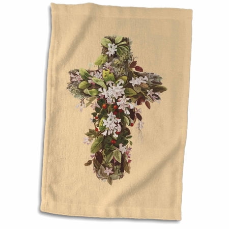 3dRose, Easter Christian Cross of Flowers, 15x22 Hand Towel