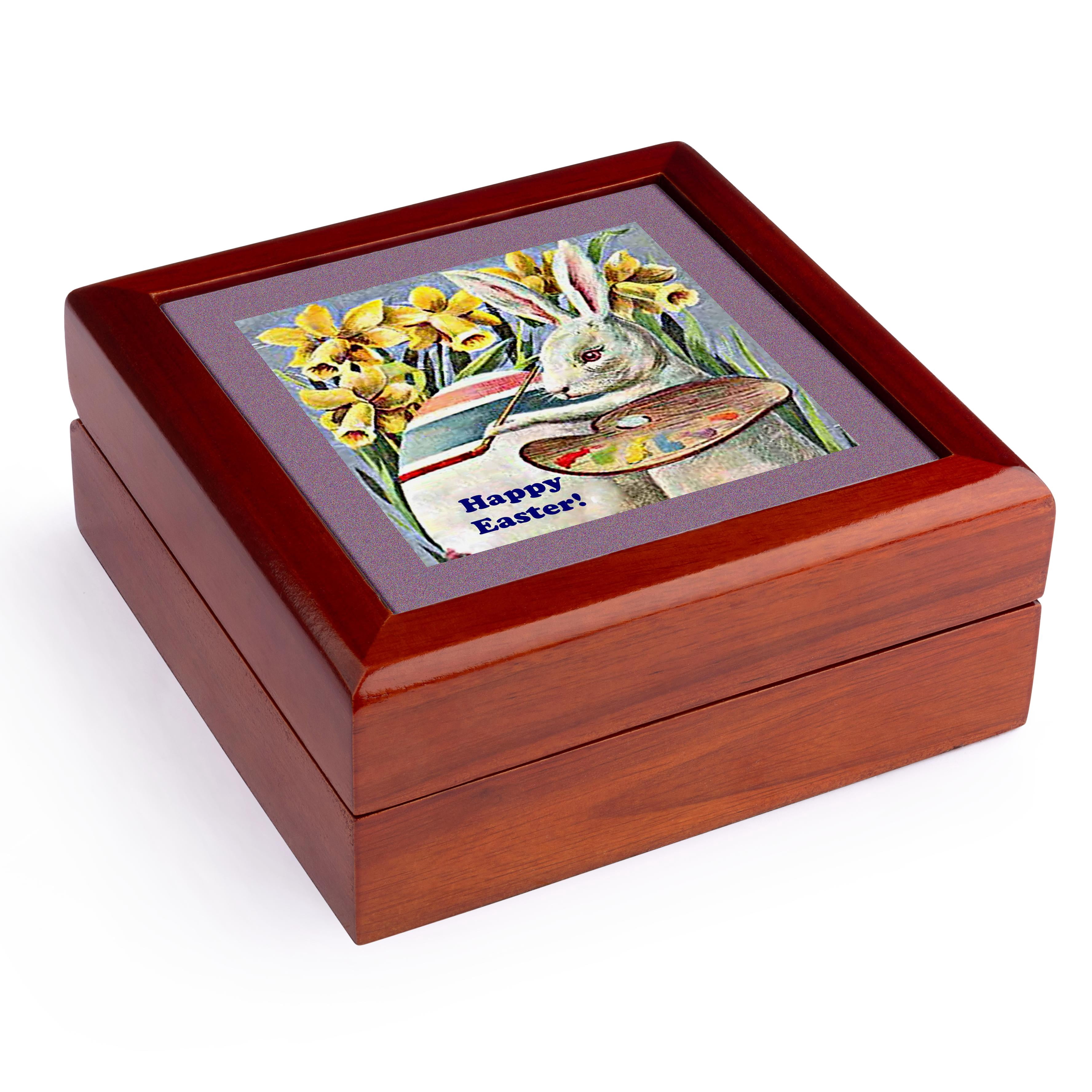 3dRose, Easter Rabbit Artist, Jewelry Box 5.5x5.5 inch with 4 inch tile
