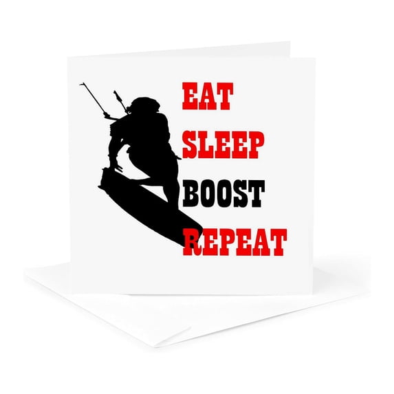 3drose, Eat Sleep Boost Repeat Kitebeach Black and Red, 1 Greeting Card with Envelope