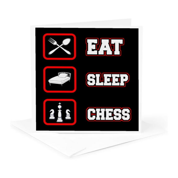 3drose, Eat Sleep Play Chess Game Casino, 1 Greeting Card with Envelope