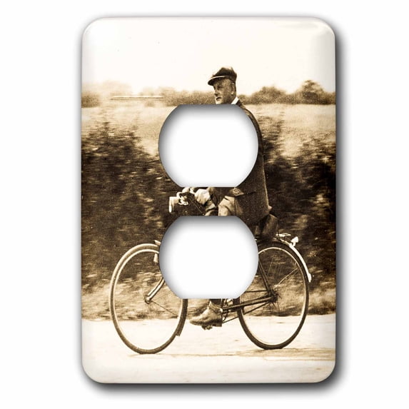 3dRose, Edwardian English Gentleman Riding a Bicycle in the Countryside 1910, 2 plug outlet cover