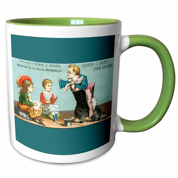 3drose, Edwin C. Burt Fine Shoes Providence Ri Child in a Victorian Boot, 15oz Two-tone Green Mug