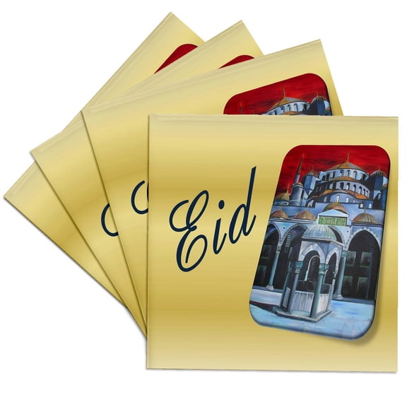 3dRose, Eid- islam, celebrate, blessing, muslim, ramadan, mubarak, eid, eid al adha, feast of sacrifice, Set of 4 Ceramic Tile Coasters