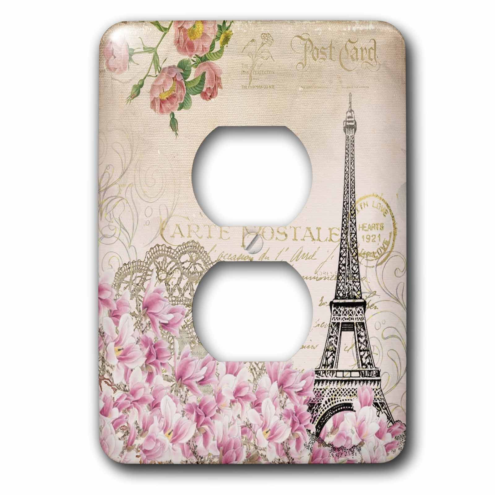3dRose, Eiffel Tower Paris With Flowers In Vintage Style, 2 plug outlet cover