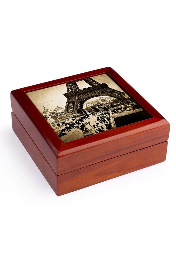 , Eiffel Tower with the Champ De Mars in the Distance Paris Exposition , Jewelry Box 5.5x5.5 inch with 4 inch tile