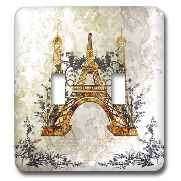 3dRose, Eiffel tower with black roses, double toggle switch